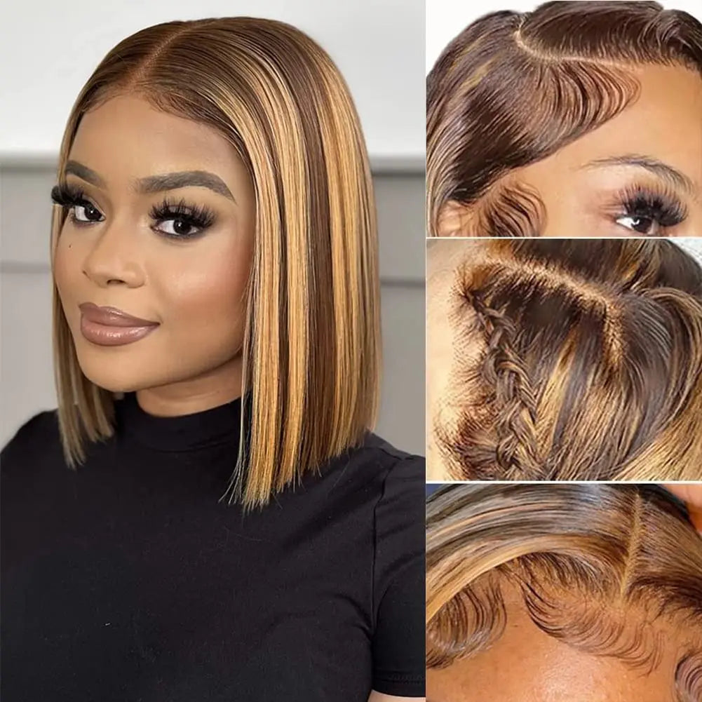 gluelss wear to go Highlight wig Hair Straight 13x4 Lace Front Human Hair Wig Ombre Honey Blonde middle part Lace Frontal Wigs