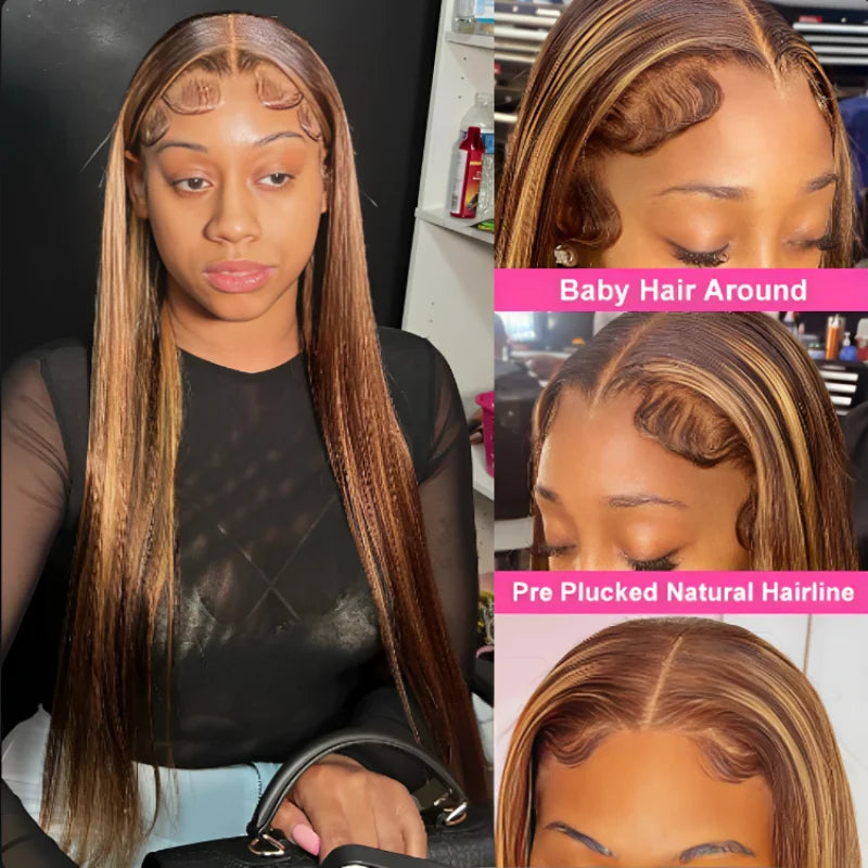 Full brazilian hd lace frontal human hair wig 13x6 for women choice Highlight colored bone straight cheap wigs on sale clearance
