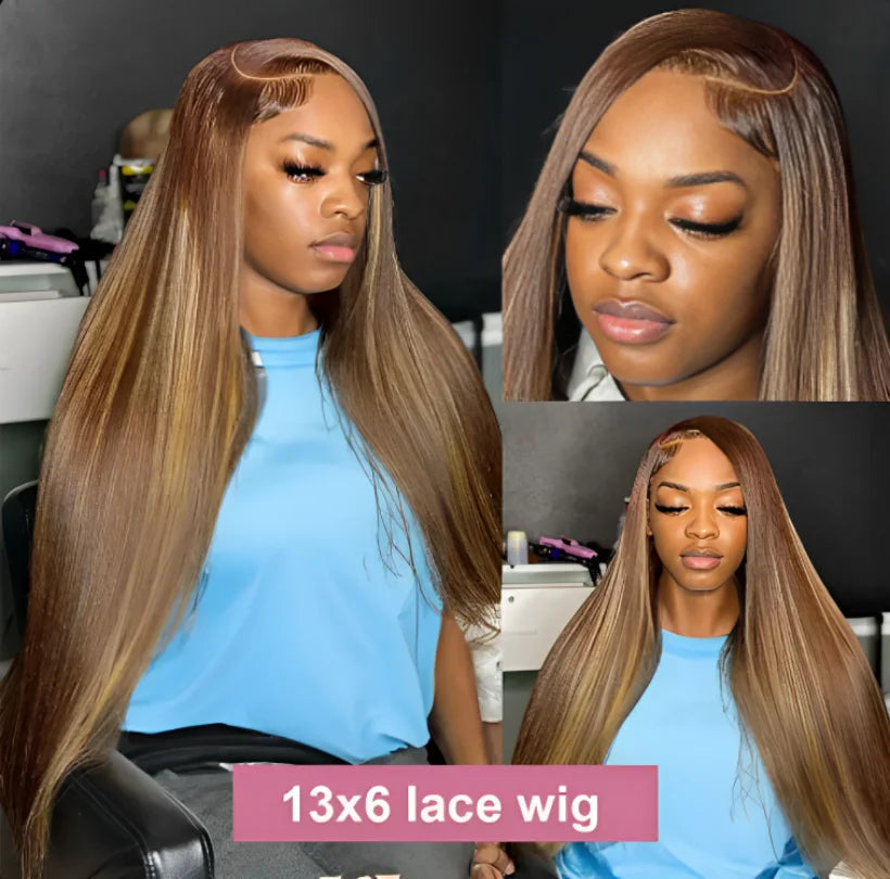 Full brazilian hd lace frontal human hair wig 13x6 for women choice Highlight colored bone straight cheap wigs on sale clearance