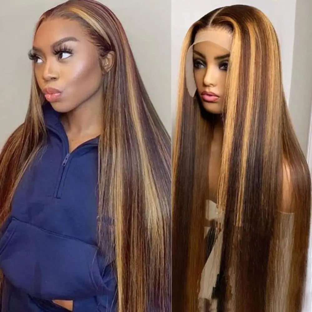 Full brazilian hd lace frontal human hair wig 13x6 for women choice Highlight colored bone straight cheap wigs on sale clearance
