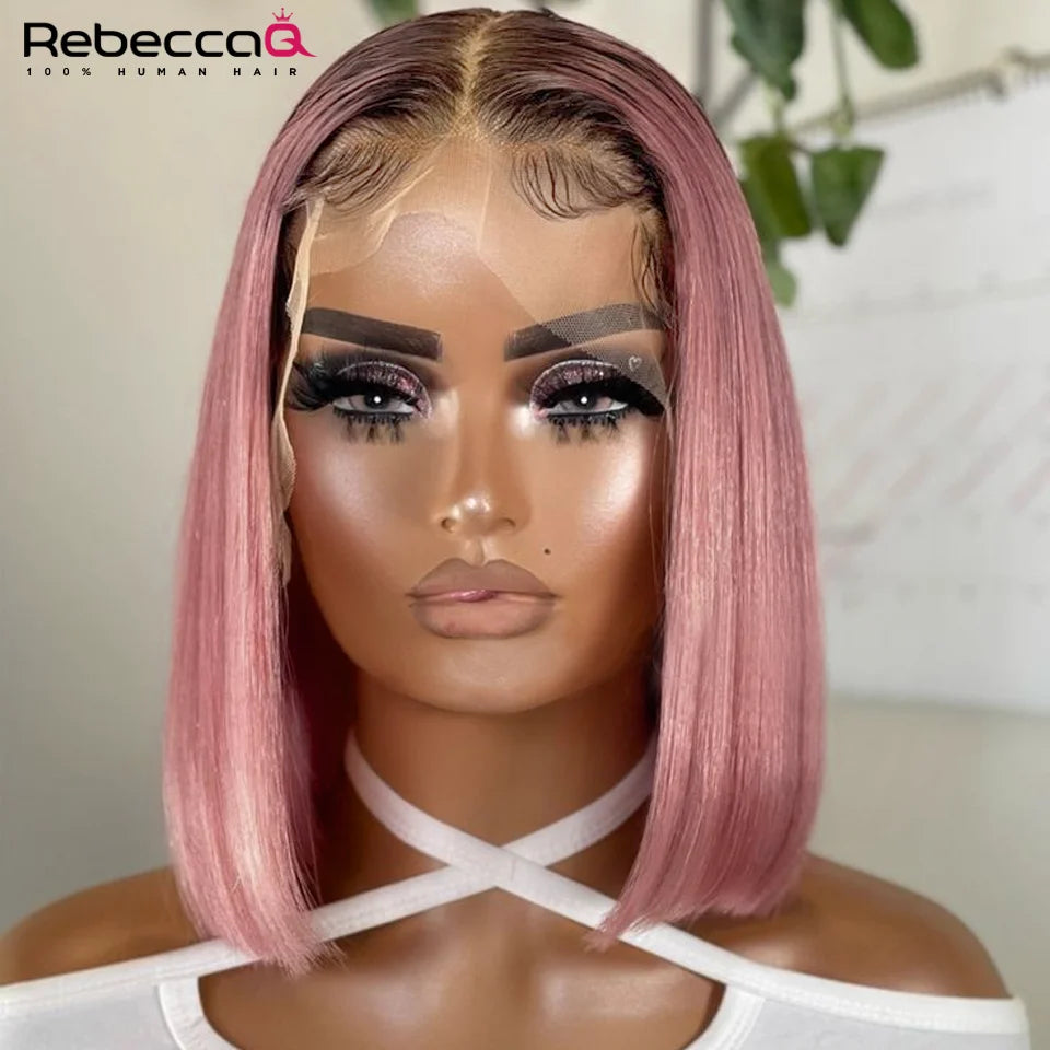 Highlight Straight Bob Wig 13X6X1 Lace Front Wigs For Women Ombre Blond Color Wigs Brazilian Remy Hair Short Bob Human Hair Wigs