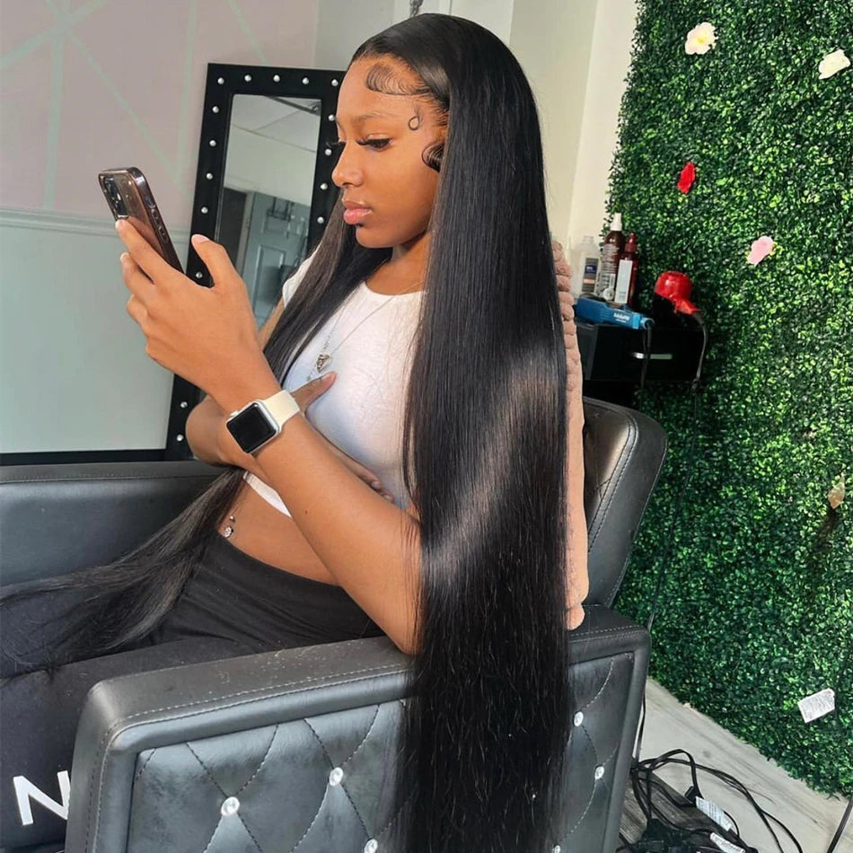 250 Density 30 40 Inch Bone Straight Lace Front Wigs Pre Plucked Brazilian Transparent 13x6 HD Lace Frontal Human Hair For Women