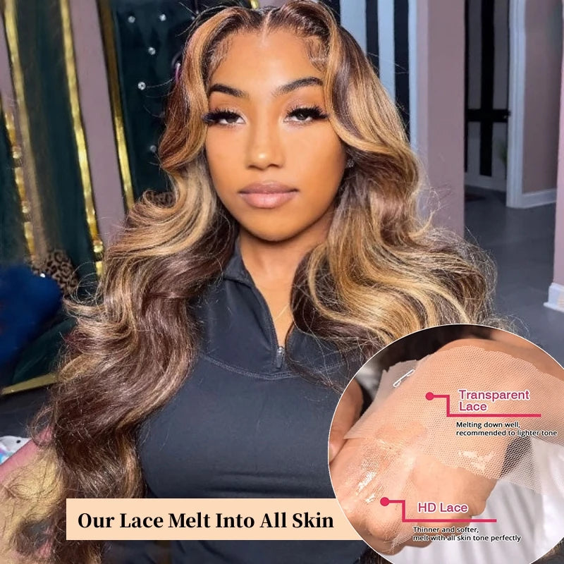 13x6 Hd Highlight Wig Human Hair Ombre Honey Blonde Colored 4x4 Closure Wigs For Women 34 30 Inch 13x4 Body Wave Lace Front Wig