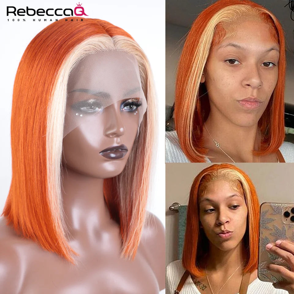 Highlight Straight Bob Wig 13X6X1 Lace Front Wigs For Women Ombre Blond Color Wigs Brazilian Remy Hair Short Bob Human Hair Wigs