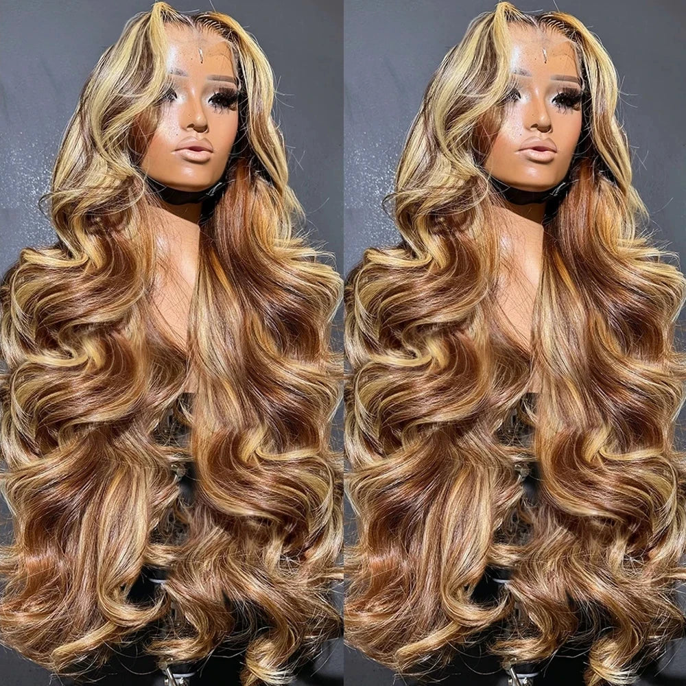 13x6 Hd Highlight Wig Human Hair Ombre Honey Blonde Colored 4x4 Closure Wigs For Women 34 30 Inch 13x4 Body Wave Lace Front Wig