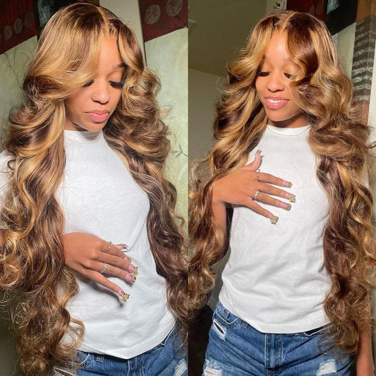 13x6 Hd Highlight Wig Human Hair Ombre Honey Blonde Colored 4x4 Closure Wigs For Women 34 30 Inch 13x4 Body Wave Lace Front Wig
