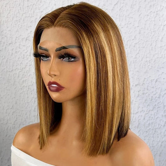 gluelss wear to go  Highlight  wig Hair Straight 13x4 Lace Front Human Hair Wig Ombre Honey Blonde middle part Lace Frontal Wigs